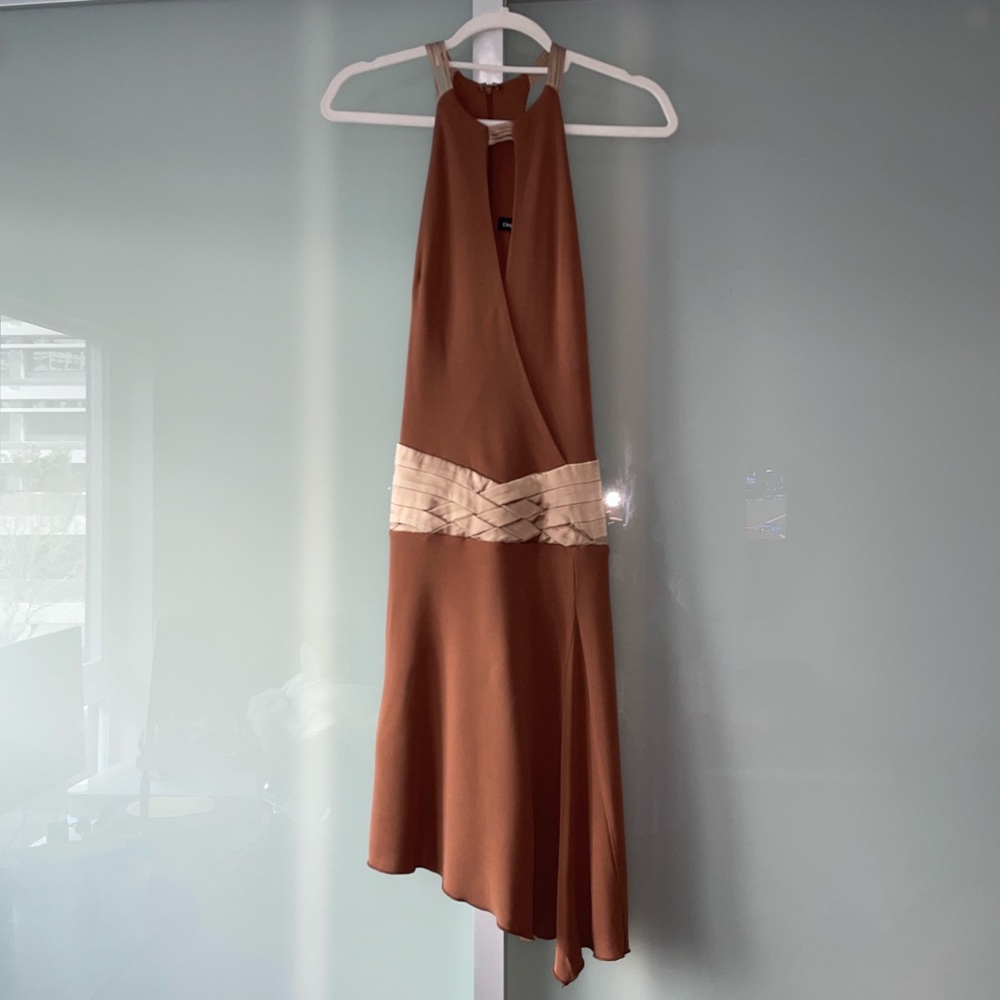 Bebe Cutout Plunge Neck Mocha Cocktail Dress S